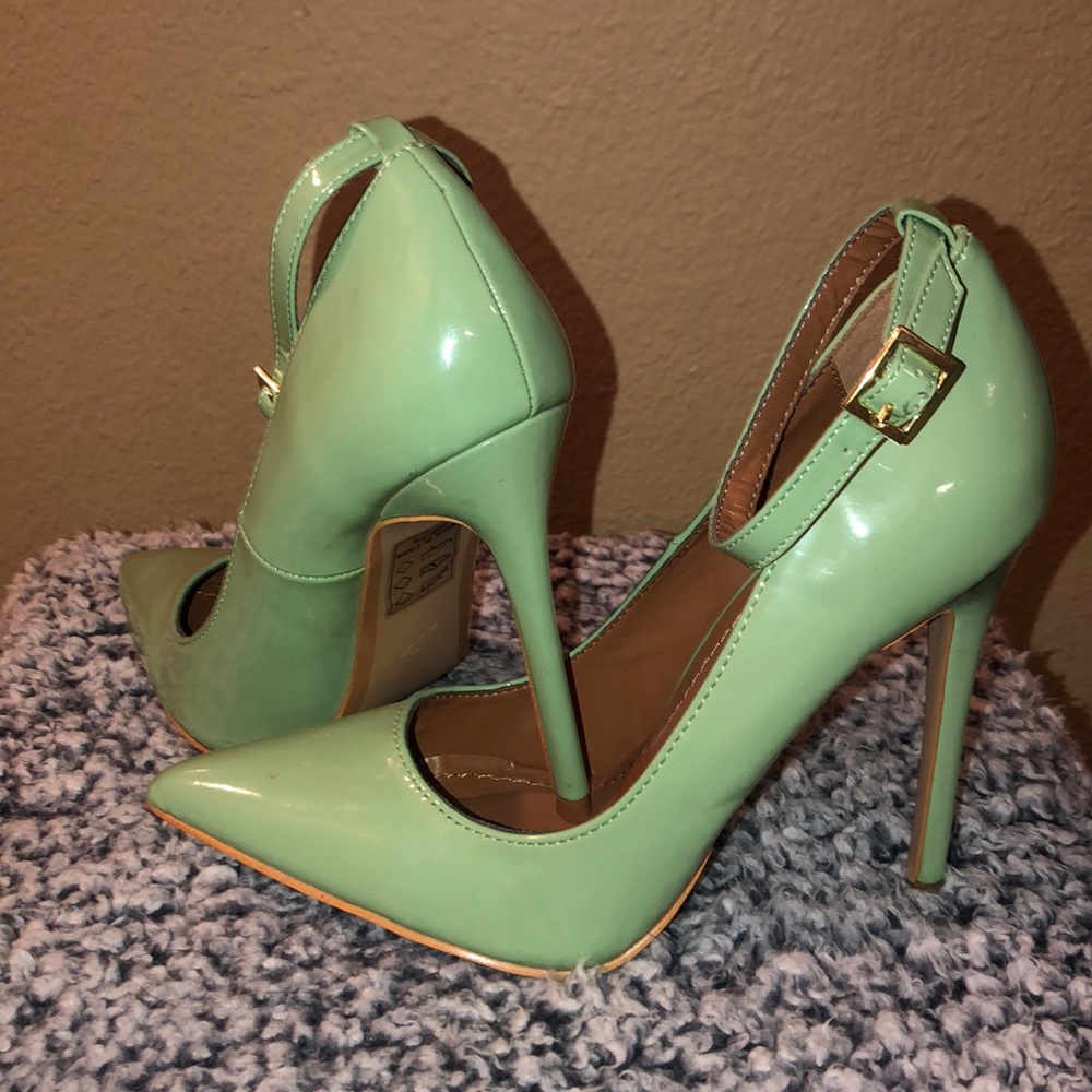 Mint green ankle strap heels